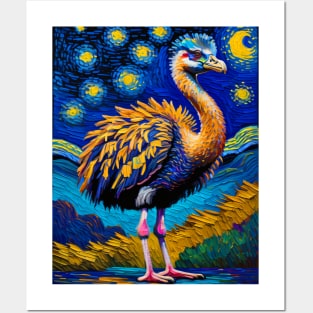 Ostrich in starry night Posters and Art